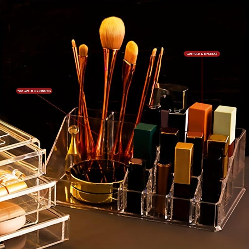 Помада, кисточка для макияжа, держатель для ручек, прозрачная полка для хранения, настольный ящик для хранения косметики, офисный стол, акриловая коробка для дома