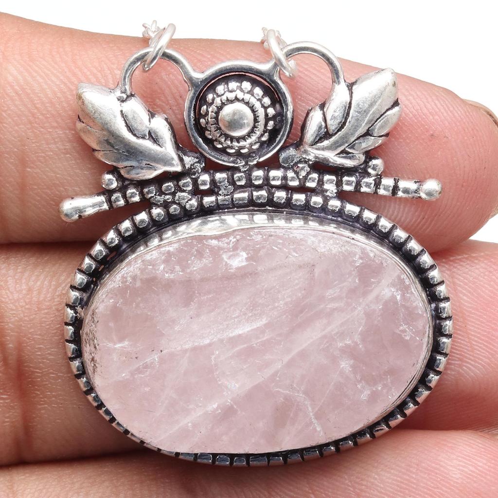 Rose Quartz  Drusy Gemstone Mother's Day Silver Jewelry Necklace 20 In