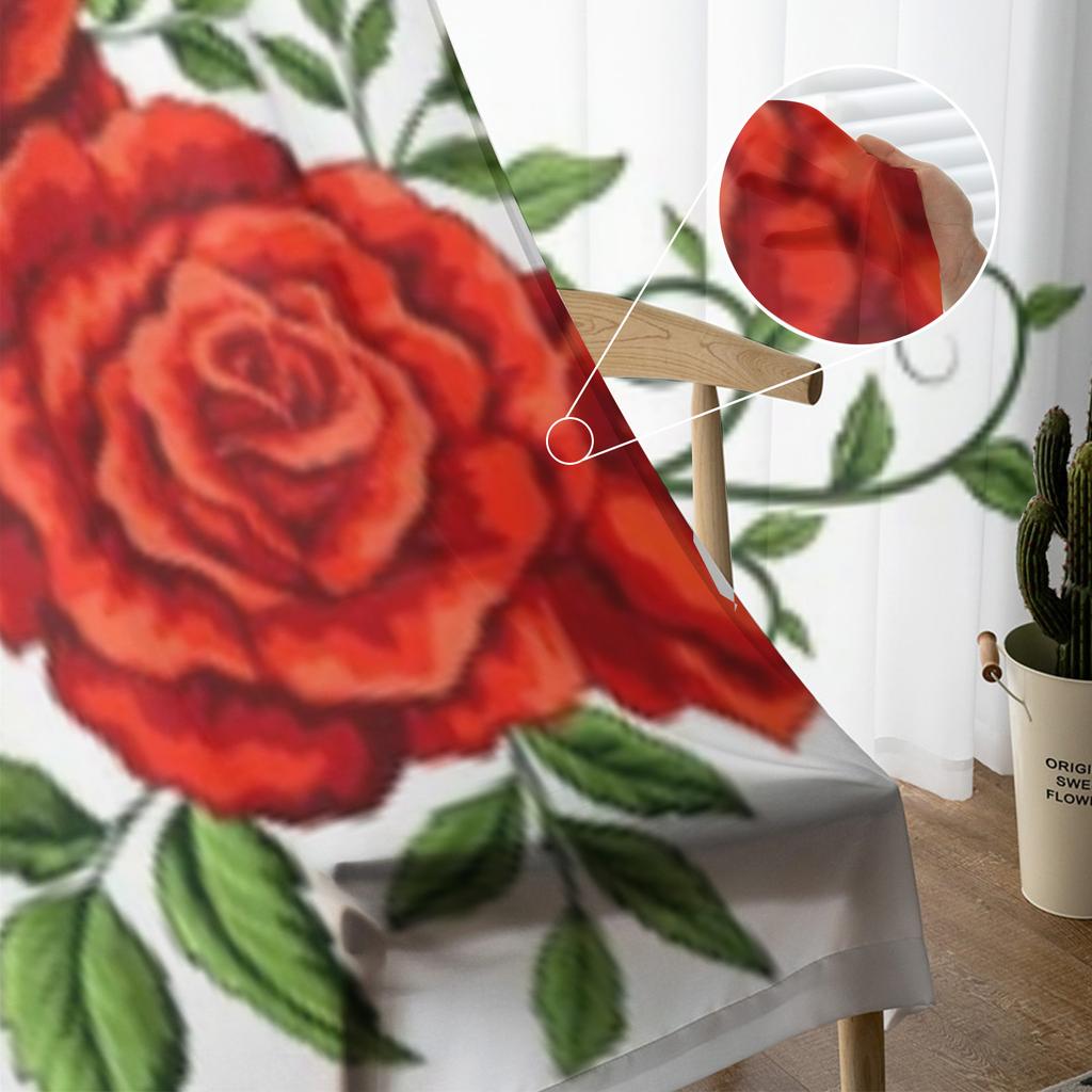Красные розы, красивые прозрачные оконные шторы для гостиной, спальни, современная вуаль, тюлевые шторы, тканевые шторы для кухни