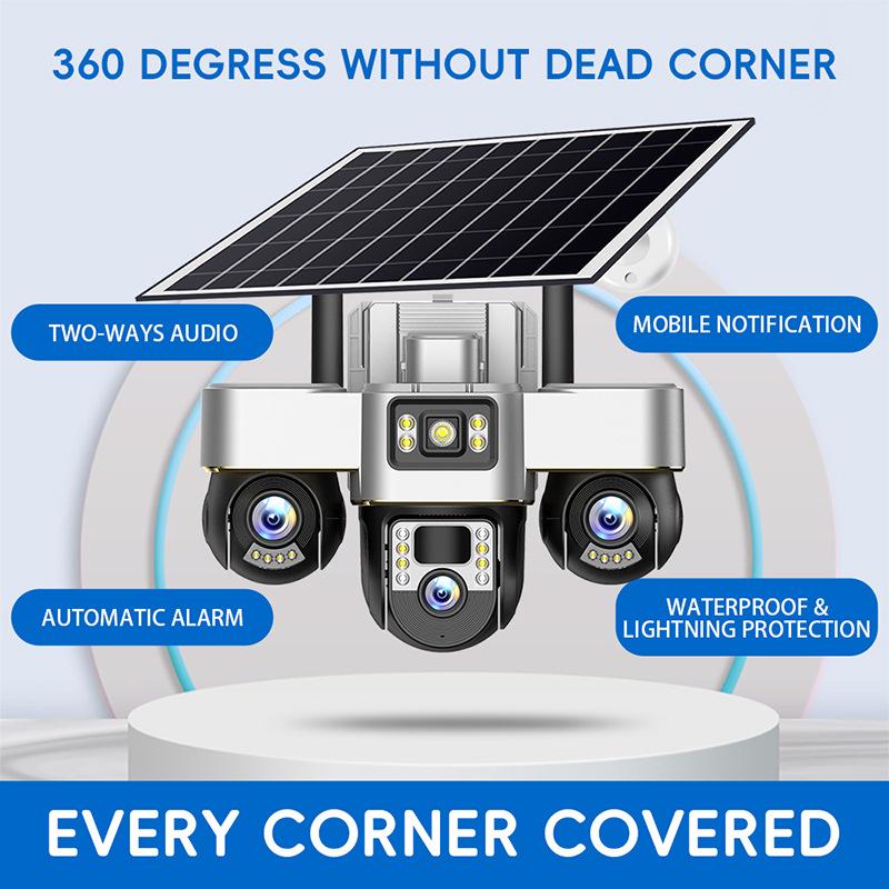 9MP Solar-Powered Triple-Lens 4G WiFi Outdoor Security Camera