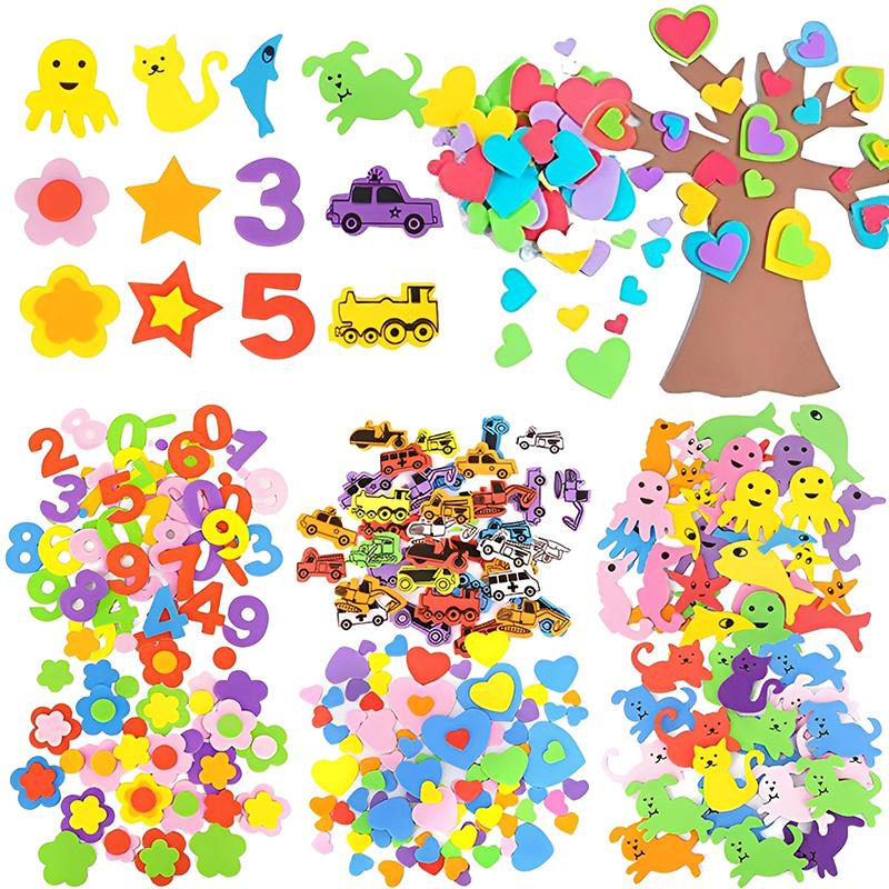 Игрушки-наклейки из ЭВА 3D Пенопластовые Самоклеящиеся Мультяшные Животные Цифры Звезды Сердца Транспортные Средства Смешанные Цвета Наклейки для Творчества Детский DIY Подарок TMZ