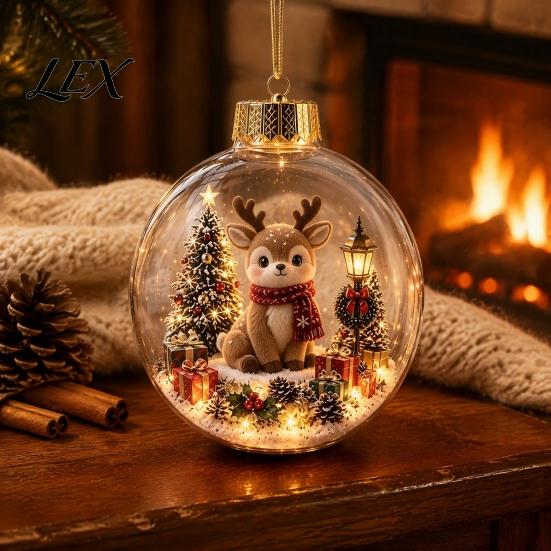 LED Winter Scene Decor Glowing Christmas Story Ornament, Mini Holiday in Ball with Warm Seasonal Home Gifts Light, 3D Clear Acrylic Hanging Decoration
