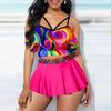 Women's Shoulder Strap Swimsuit Colorful and Dazzling Print Bikini Tankini Swimsuit