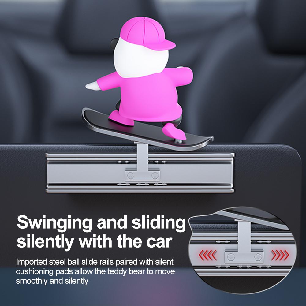 Fashion Creative Car Ornaments Sliding Skateboard Bear Cute Soft Glue Hip Hop Cartoon Bear Auto Interior Decoration Black Blue