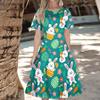 Женское повседневное модное платье с пасхальным принтом, круглое платье с коротким рукавом и талией, средней длины (с молнией)