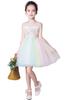 Weileenice White Dress for Size Rainbow Tulle Dress with Lace Embroidery and Floral Perfect for Piano and Elementary School Formal Wear Children, 140,