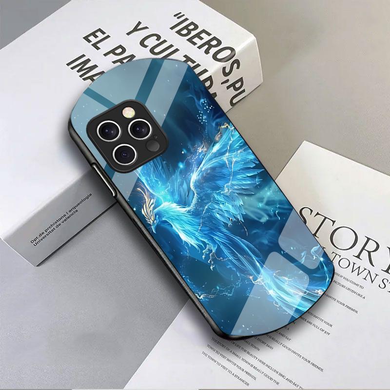 Золотой Феникс Раскрывающийся Для iPhone 16 Pro Max 16e 15 Pro 14 13 12 Mini 11 XS Max XR 7 8 Plu SE 22 Эллиптический Стеклянный Чехол для Телефона