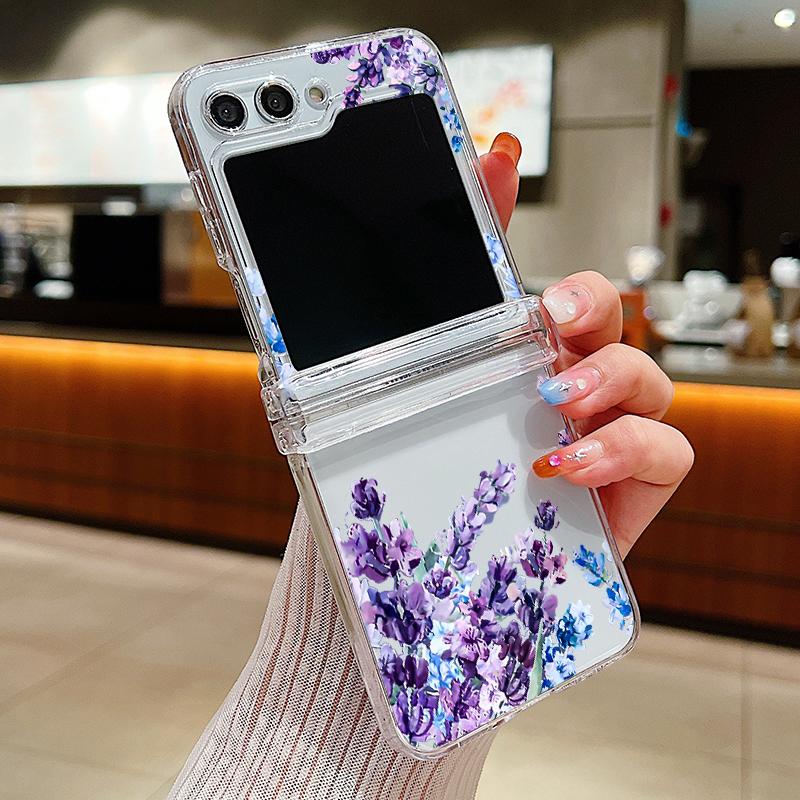 Shockproof 3PCS Foldable Case for Samsung Galaxy Z Flip6 Flip5 Flip4 Flip3 Colorful Flower Pattern Hard Pc Clear Slim Case Cover