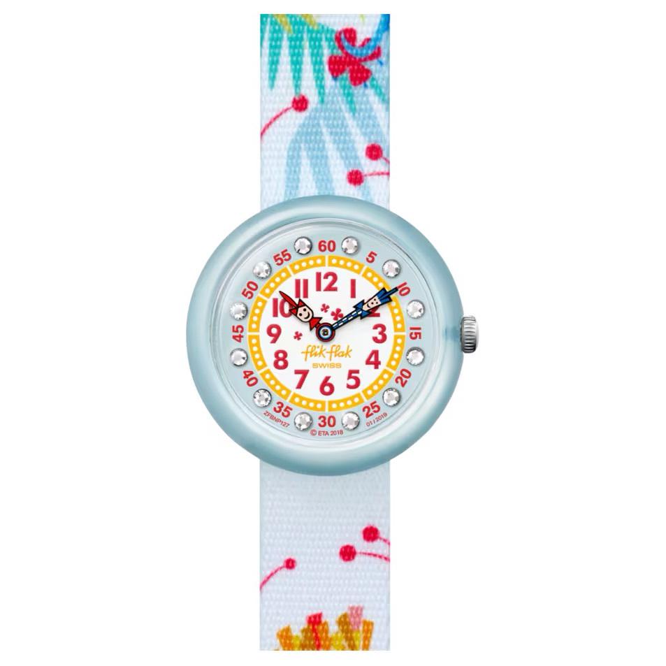 Swatch Flik Flak Quartz Movement 30m Water Resistant Kids Watch 32mm White Dial Plastic Case Fabric Strap Kids watches ZFBNP127