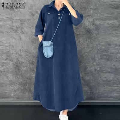 Женское повседневное платье-рубашка свободного кроя с отложным воротником и рукавом 3/4