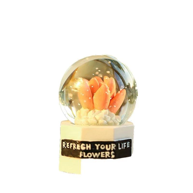 Cartoon Green Plant Crystal Ball Resin Ornaments Children Birthday Gift Bedroom Living Room Decoration