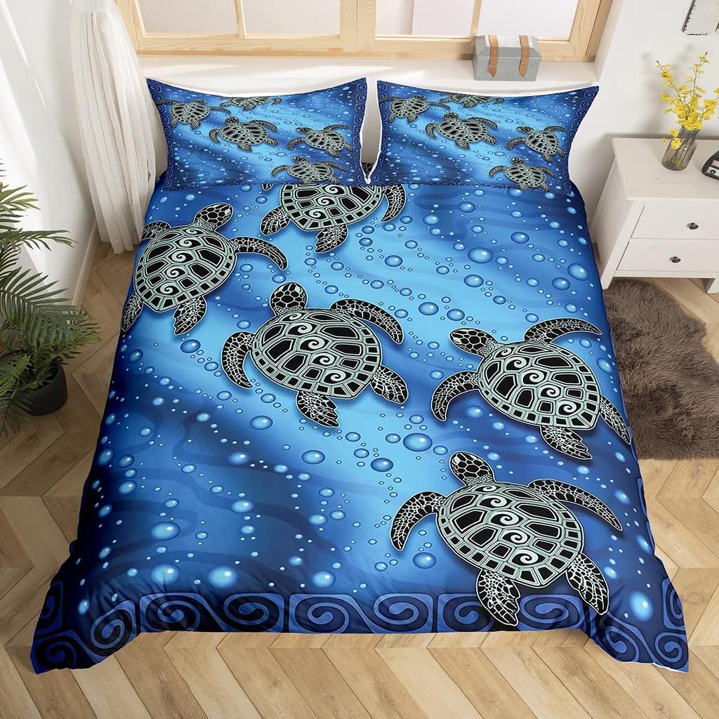 Sea Animals Duvet Cover Set Turtle Print Bedding Sets Queen Size 3D Gorgeous Luxury Comforter Cover Set Marine Life Quilt Cover
