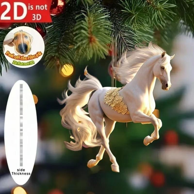 2D Acrylic Horse Pendant Backpack Charm Car Rearview Mirror Pendant Christmas Tree Hanging Ornament Party New Year Decoration