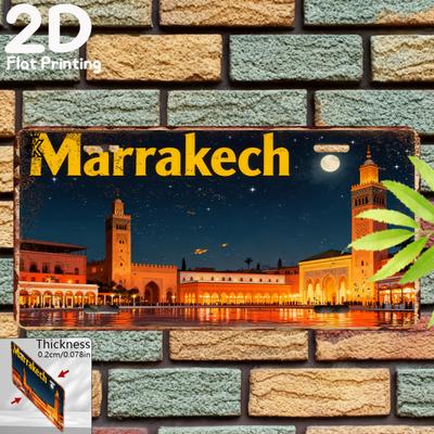 Плоская 2D, Винтажная алюминиевая табличка, 1 шт., Тема Марракеша, Декоративная табличка и ornament, Декор в винтажном стиле, Настенное искусство на городскую тему