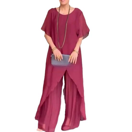 2 шт./компл. Женский повседневный наряд Топы с круглым вырезом и длинным рукавом, неровный подол, Комплект длинных брюк с эластичной талией, Однотонный наряд