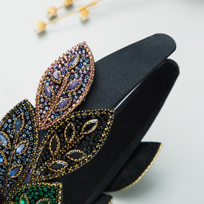 Женская повязка для волос с широким краем и листьями, повязка на голову с шампунем и кристаллами, милый обруч для волос, красочный головной убор