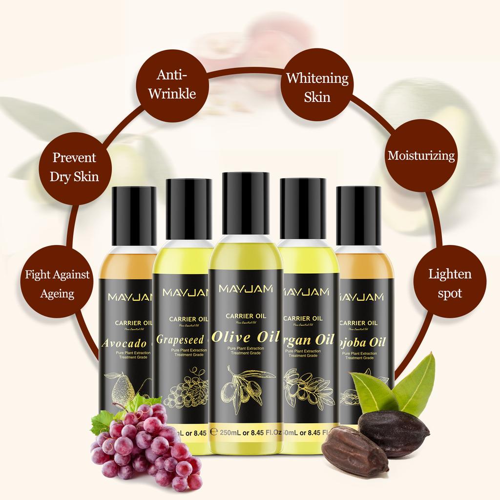 MAYJAM 250 мл 8,8 унций Масло-носитель Масло для кутикулы Кремы Масла для тела Бальзамы для губ Сладкий миндаль Шиповник Виноградные косточки Жожоба Оливковое масло