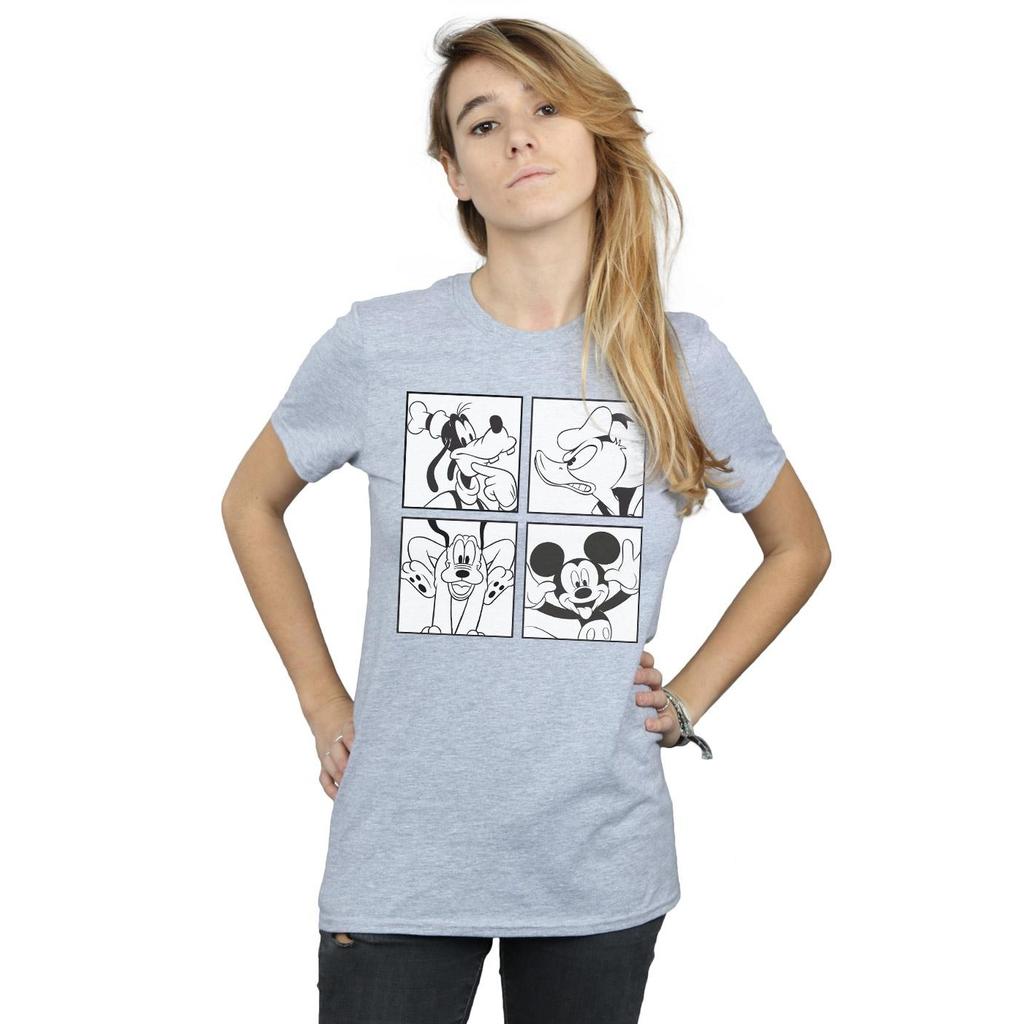 Disney Womens/Ladies Mickey, Donald, Goofy And Pluto Boxed Cotton Boyfriend T-Shirt