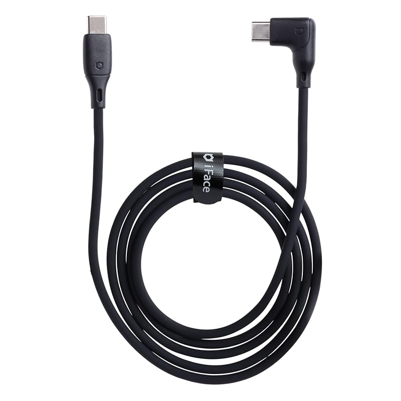 IFace Type-C на кабель 1,2 м Г-образный (черный)[ быстрая зарядка 3A трудно запутаться USB-C и L-образный кабель для зарядки силиконовый материал глаз лицо кабельная стяжка