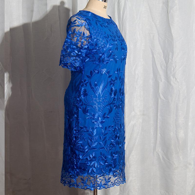 Женское платье Лето с коротким рукавом и вышивкой Женские длинные платья Кружевные платья с круглым вырезом большого размера