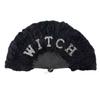 Feathered Fan for Halloween Dressing Handheld Folding Fan Bachelorettes Party Bead Letter Fan Cosplay Costume Witch Fan