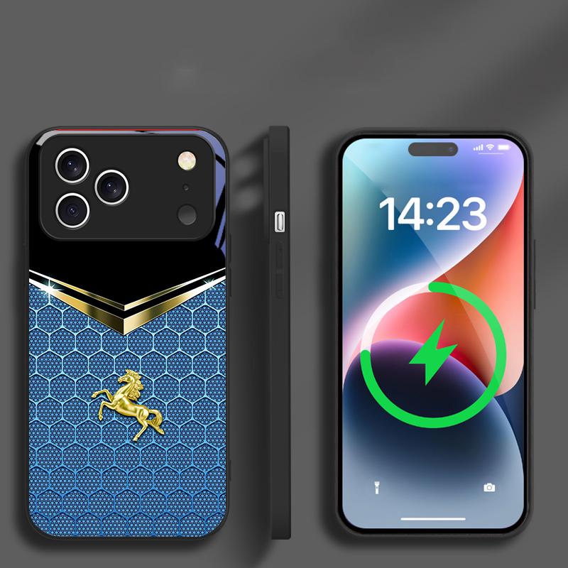 Золотая лошадь в сотах Для iPhone 16E 15 Pro 14 13 Plus 12 mini 11 15Pro 14Max XR Xs 8 Plus 16 Для Magsafe Стеклянный чехол для телефона