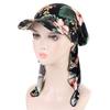 2025 Print Pre-Tied Hat Women Muslim Long Tail Headscarf Hijab Turban Visor Chemo Cap Bonnet Hair Loss Head Wrap Turbante Mujer