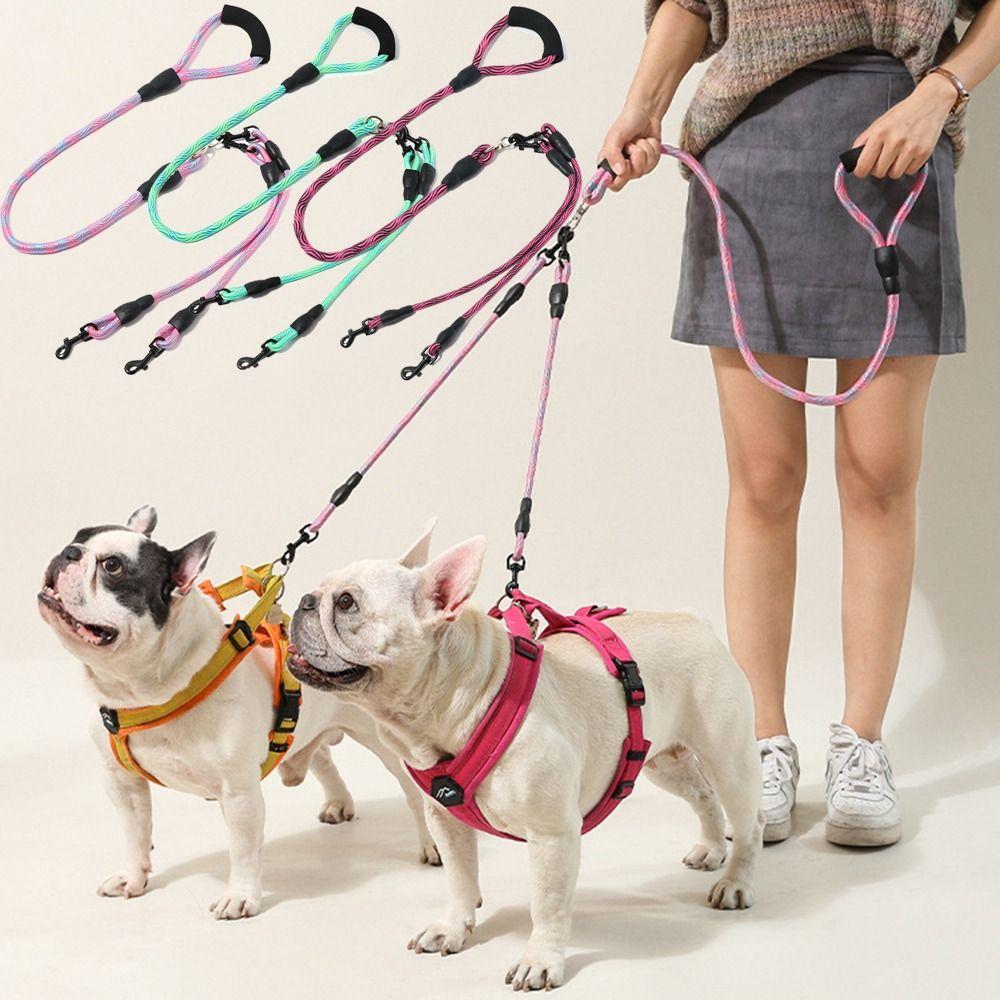 Wave Pattern Two Dog Lead Rope Anti-Winding Pet Walking Rope Anti-Tangle Dual Dog Leash Small Dogs