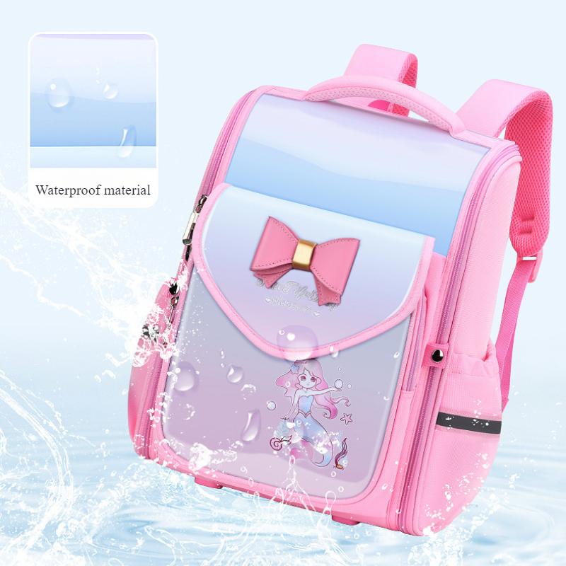 New Fashion Gradient Color Primary Student School Bags for Girls Grade 2-5 Exquisite Bow Cartoon Children Backpack Lightweight Portable Kid's Book Bag