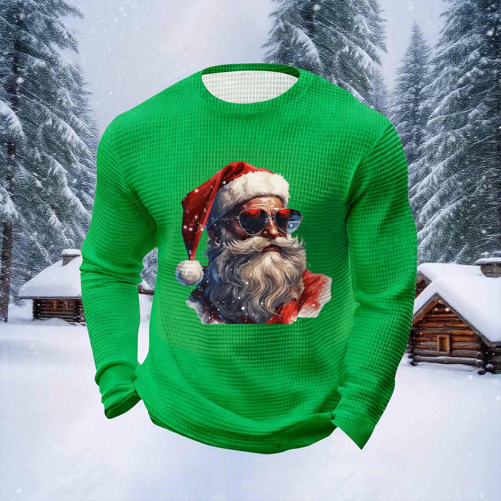 Мужские топы с рождественским принтом, с круглым вырезом и длинными рукавами, мужские спортивные топы больших размеров в повседневном стиле с круглым вырезом