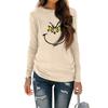 Women's Shirts Christmas Print Long Sleeve Round Neck Basic Loose Pullover Tee Top