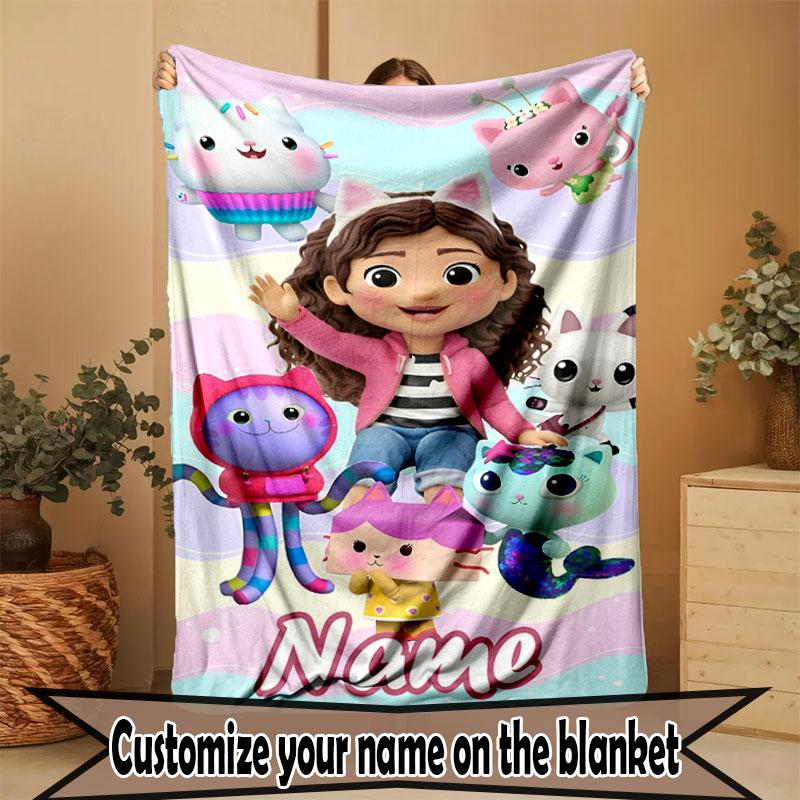 Custom Name Personalized Gabby's Dollhouse Print Blanket, Home Decor, Bedroom, Sofa, Camping, Couch, Gifts for Birthday Christmas