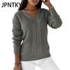 JPNTKY Women's Fashion Casual Solid Color Print Autumn Winter Long Sleeve V-Neck Loose Sweaters