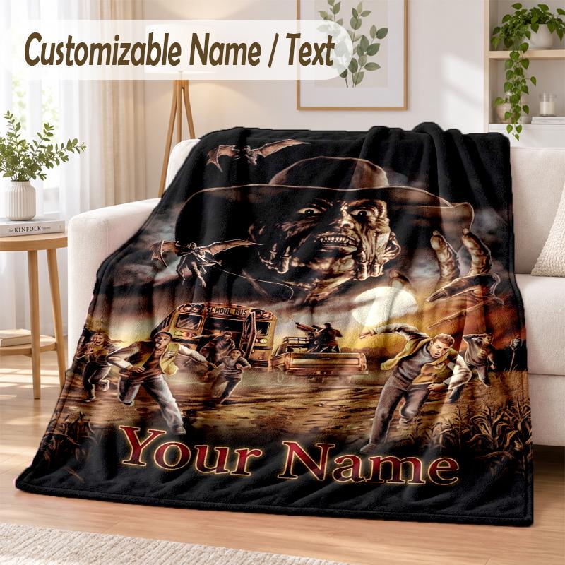 Jeepers Creepers The Creeper Custom Name Flannel Throw Blanket Soft Warm for Sofa Bed Indoor Home Use