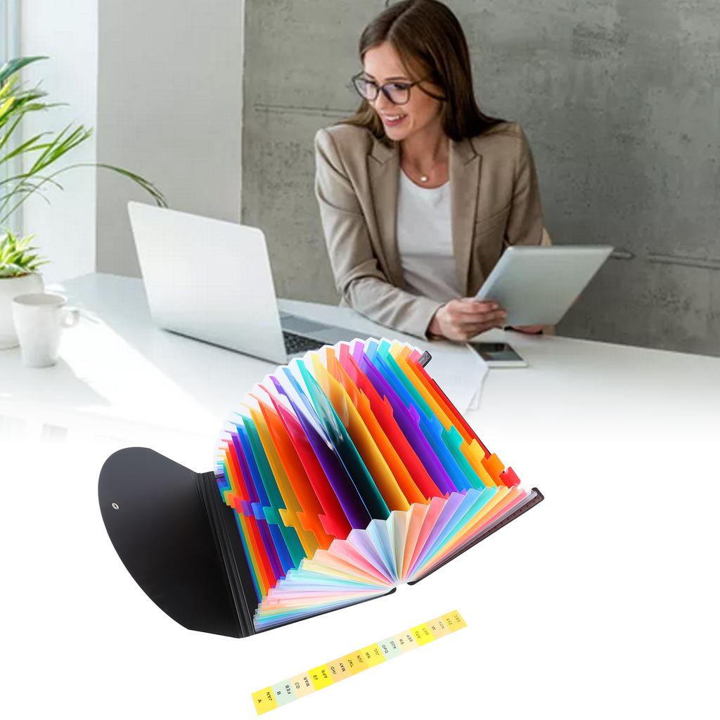 24 Pockets Expanding File Folder with Cover Index Tag Waterproof Classification Accordion File Organ