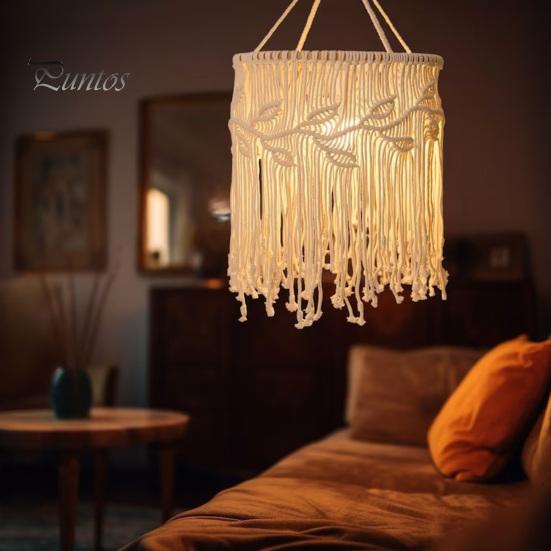 Абажур в стиле бохо с плетением, абажур ручной работы из макраме в стиле бохо, подвесной абажур из хлопковой веревки для спальни, гостиной, декора