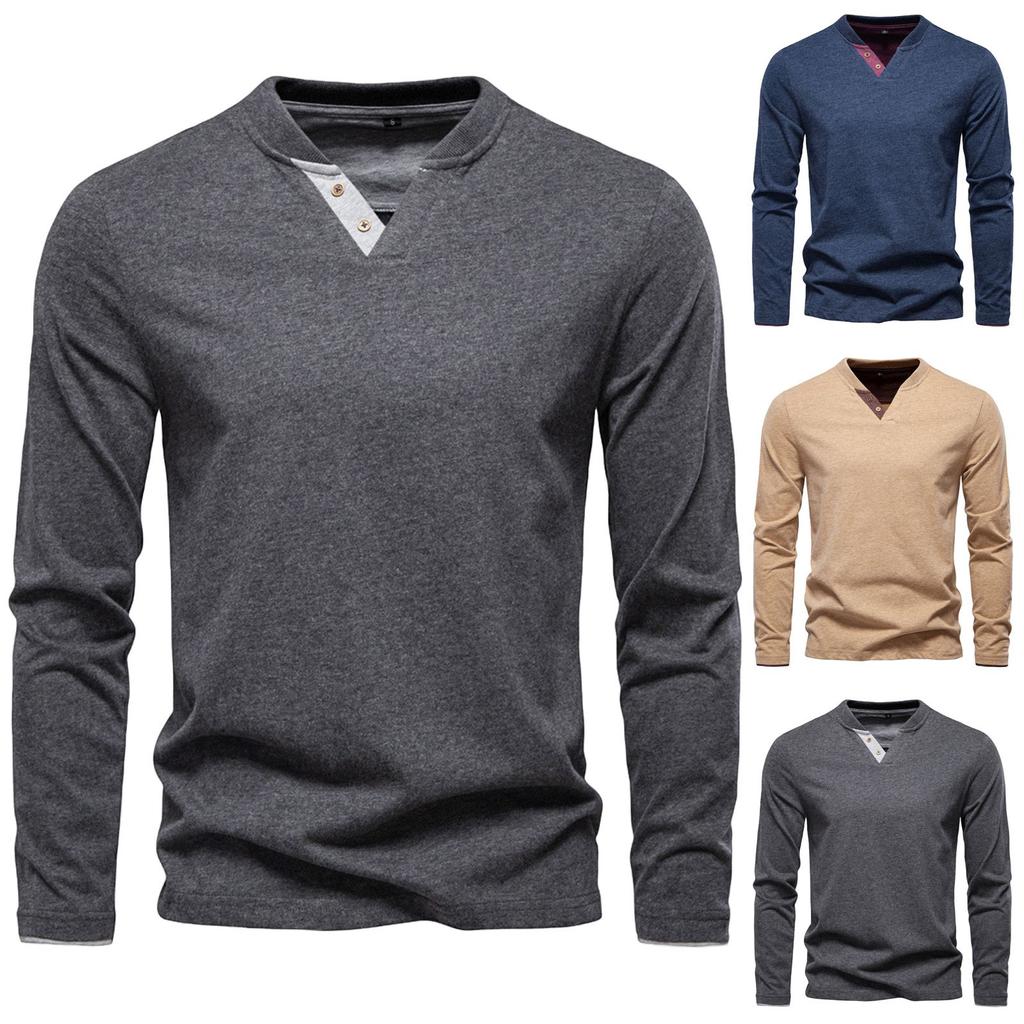 Men's Solid Color Button Collar Long Sleeve Sweatshirt Men's Sports Large Size Casual Button Collar Top