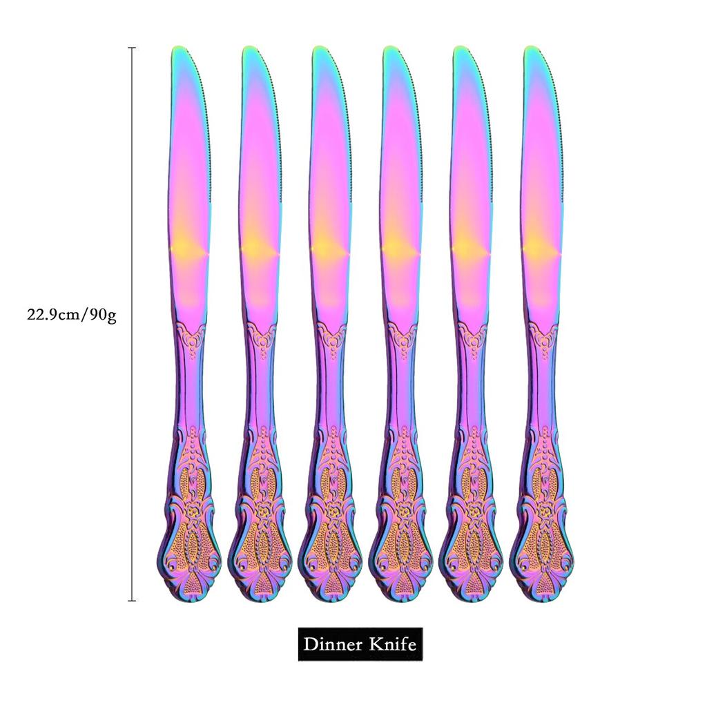6 шт./24 шт., набор столовых приборов Rainbow Western, набор столовых приборов из нержавеющей стали, нож, вилка, кофейная ложка, набор посуды с роскошной стойкой для хранения