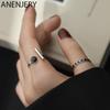 Geometric Black Rhinestone Round Ring Women Korean Fashion Open Adjustable Handmade Girl Gifts S-R1186