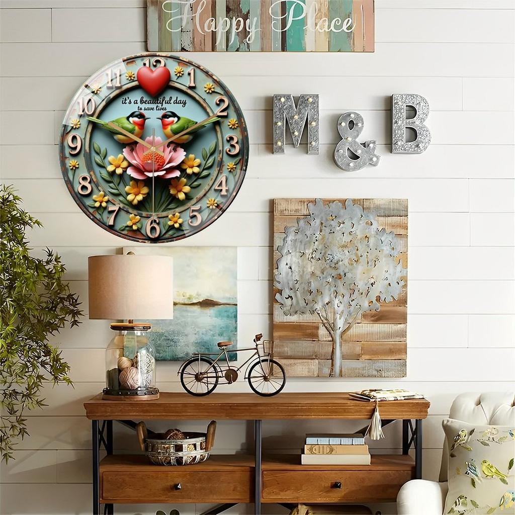 30cm Diameter Glass Wall Clock with Brushed Nickel Finish for Contemporary Decor