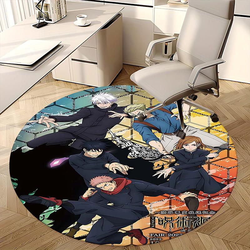 1pc Anime Cartoon Design Round Carpet Jujutsu Kaisen Characters for Office Chair Mat, NonSlip Rug Suitable for Home Decor, Living Room