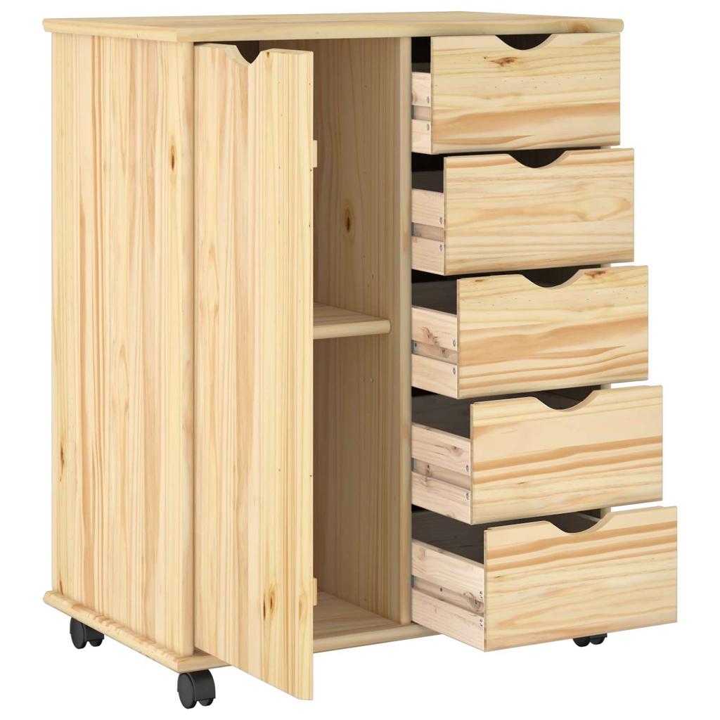 Mobile Cabinet with Wheels Brown 63.5 x 39 x 79 cm Solid Pine Wood