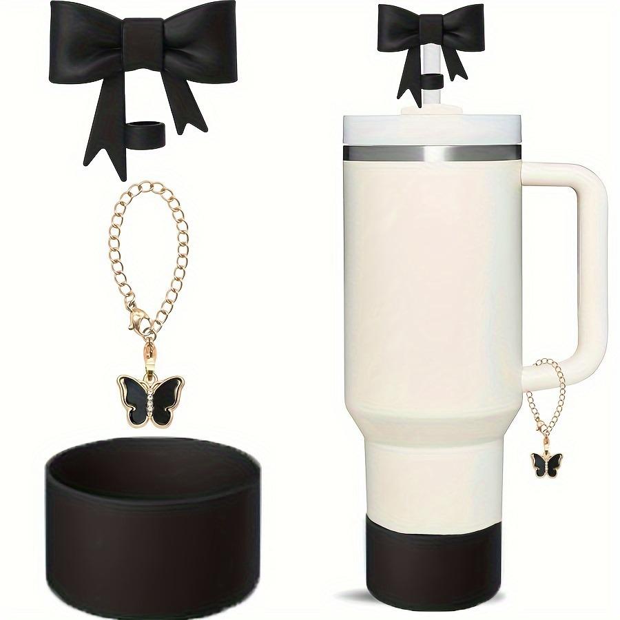 3Pcs Bow Straw Cover for Cup Pink Butterfly Chain Silicone Boot Pink Cup Accessories Set for 30/40 OZ Tumbler