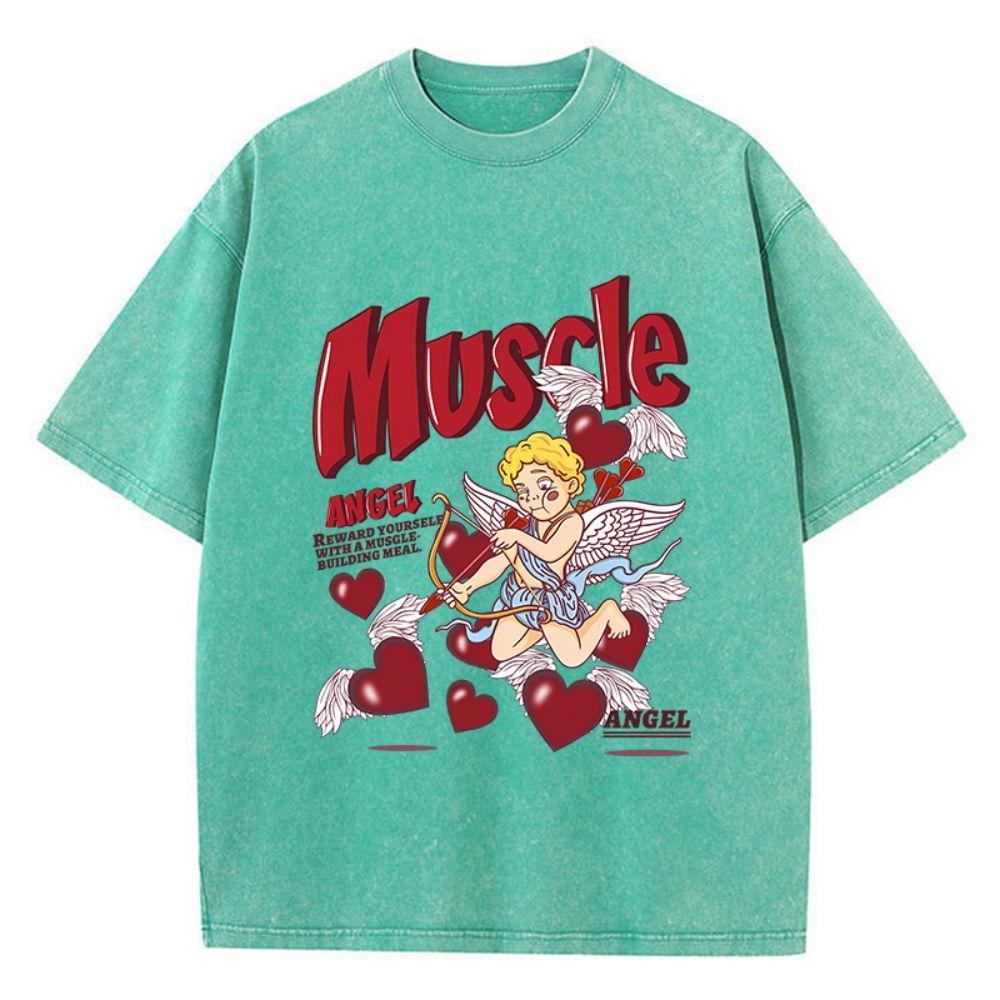 Street Womans Cotton Washed T-Shirts Angels Shoot Arrows At Love Printing Tops Oversize O-Neck Soft Short Sleeve Female Clothes