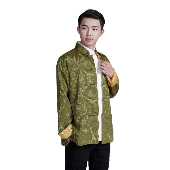 Мужская рубашка в китайском стиле, костюм Тан, рубашка с воротником-стойкой, имитация атласа, двусторонний принтованный топ, просторная цветная рубашка для повседневной носки на праздниках