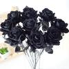 10 шт. искусственных роз, искусственная роза с гибким стеблем, реалистичные черные, темно-красные искусственные розы для украшения стола, украшения для дома, вечеринки, свадьбы