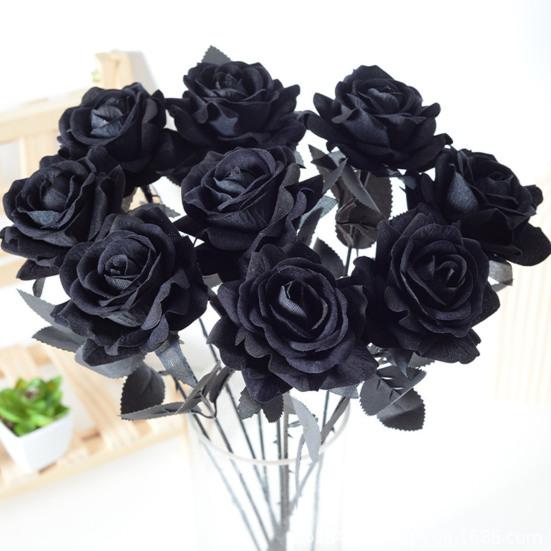 10 шт. искусственных роз, искусственная роза с гибким стеблем, реалистичные черные, темно-красные искусственные розы для украшения стола, украшения для дома, вечеринки, свадьбы