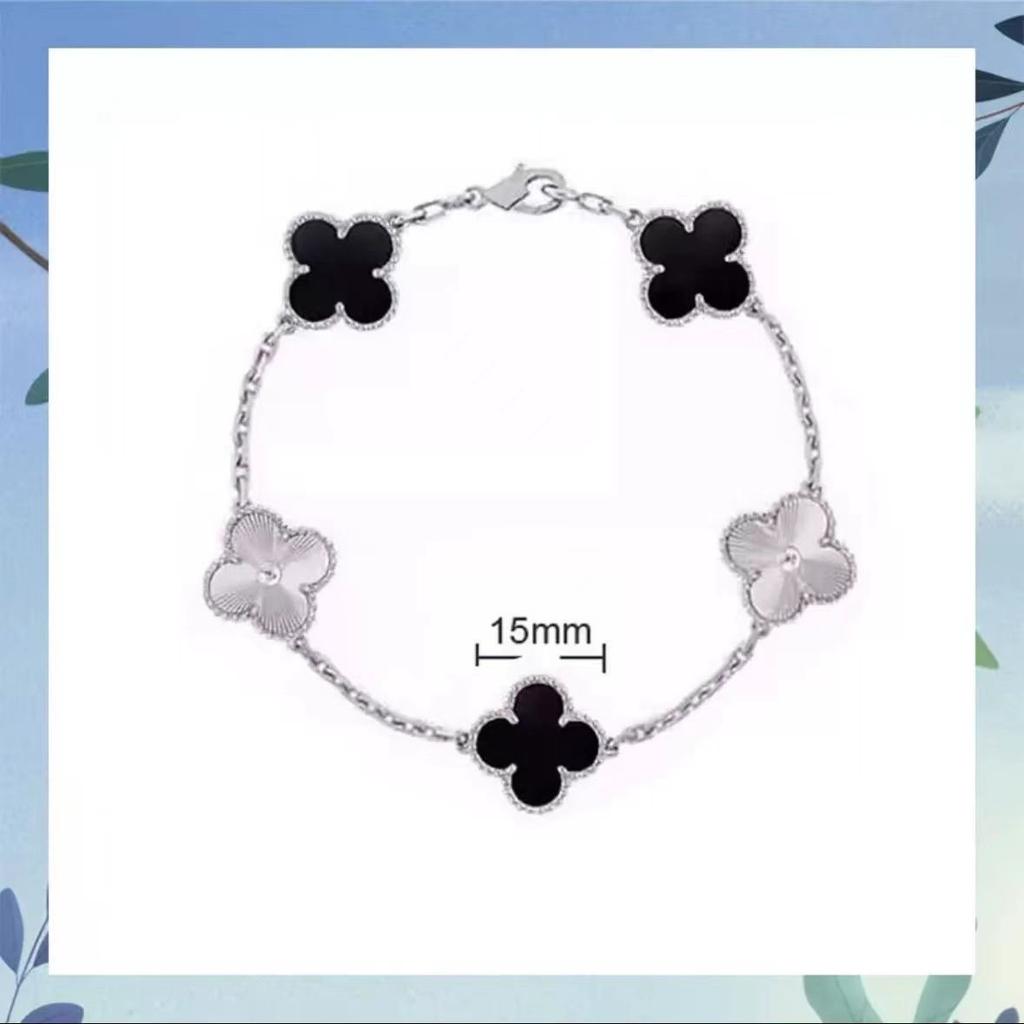 Браслет с четырехлистным клевером и пятью цветами, женский, 18k, с цветком удачи, с белым перламутром