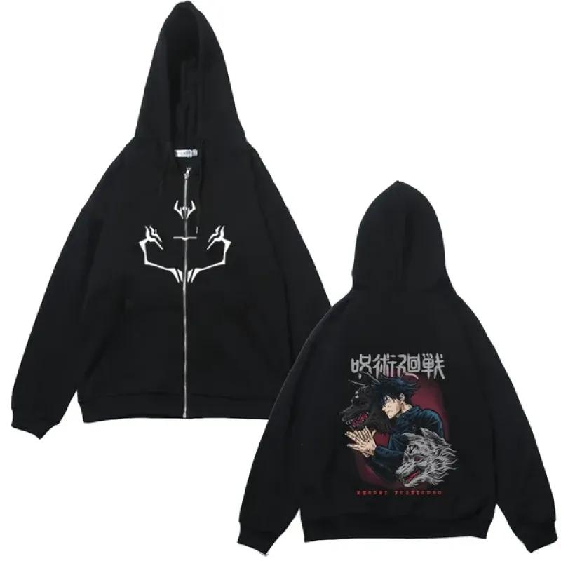 Куртки на молнии в стиле аниме, толстовки с принтом Jujutsu Kaisen, флисовые толстовки с принтом Satoru Gojo, манга, повседневные пальто, уличная одежда, одежда Y2K