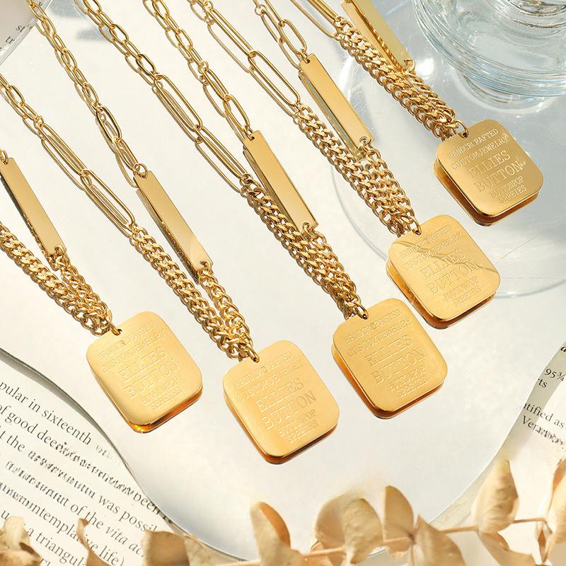 Personalized Trendy Square Brand English Letter Pendant Collarbone Chain, The Same Fashionable Necklace